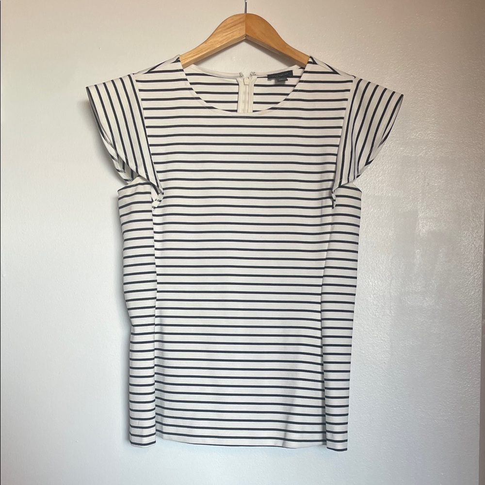 Ann Taylor Black and White Striped Short Sleeve Top